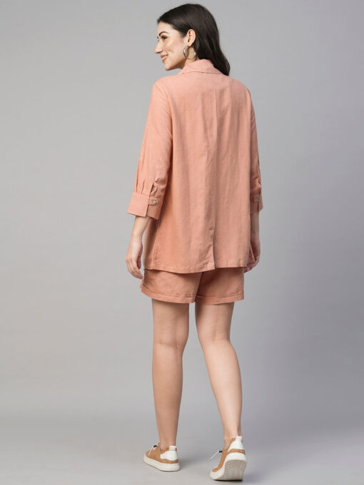 Women's Peach Viscose Linen Cotton Regular Fit Jacket - Image 5