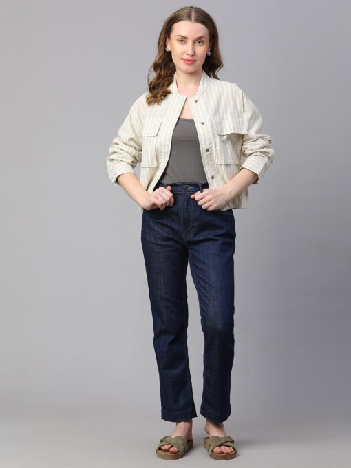 Women's Khaki Cotton Linen Boxy Fit Jacket