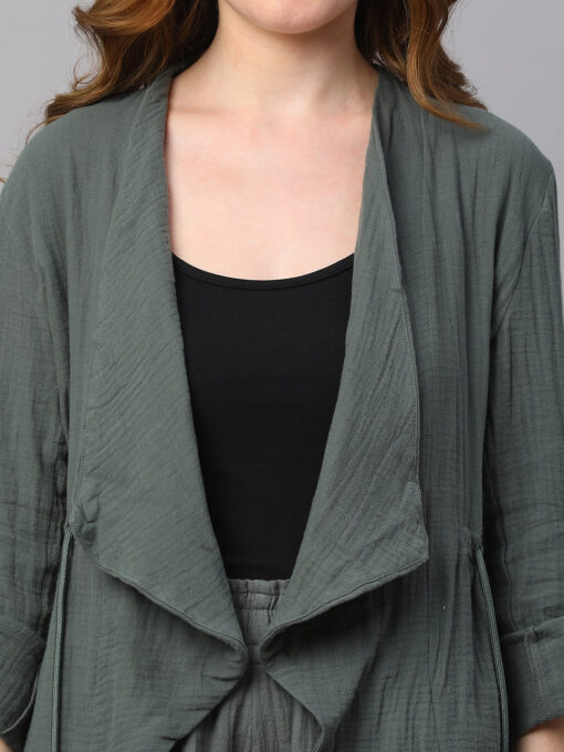 Women's Grey Cotton Regular Fit Jacket - Image 6