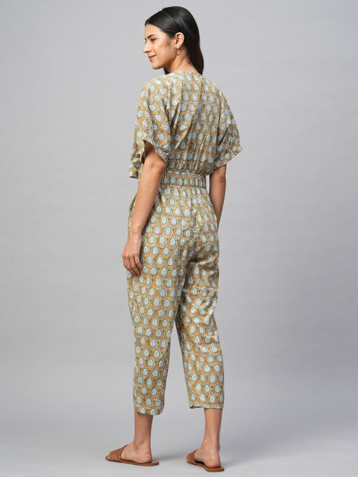 Women's Cotton Mustard Regular Fit Jumpsuit - Image 5