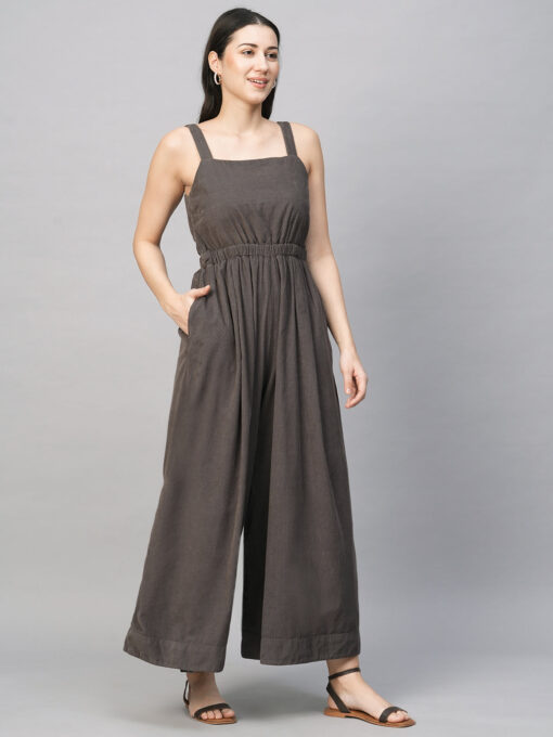 Women's Brown Cotton Regular Fit Jumpsuit - Image 4