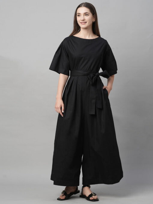 Women's Black Cotton Boxy Fit Jumpsuit - Image 3