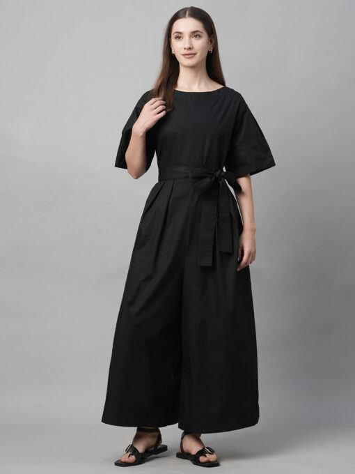 Women's Black Cotton Boxy Fit Jumpsuit - Image 2