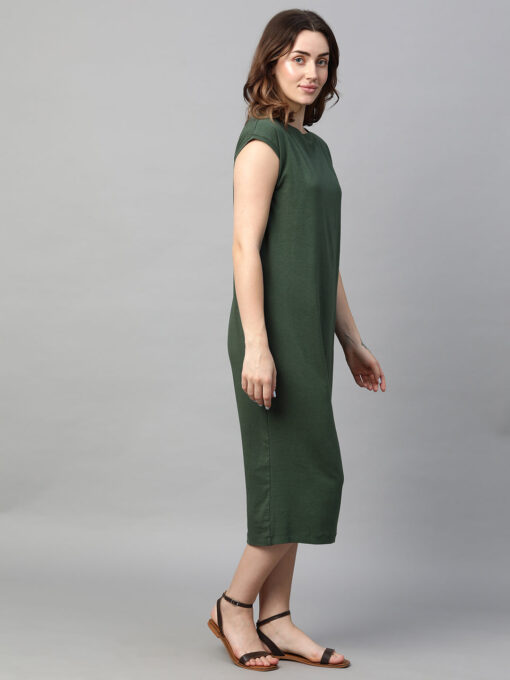 Women's Green Cotton Bamboo Elastane Regular Fit Kdress - Image 4