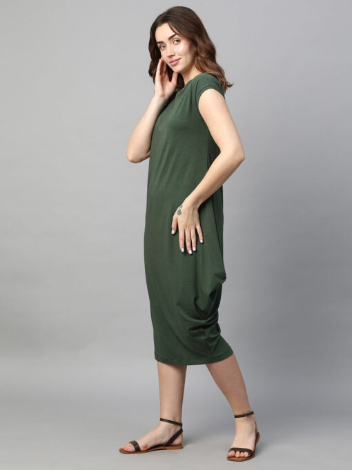 Women's Green Cotton Bamboo Elastane Regular Fit Kdress - Image 3