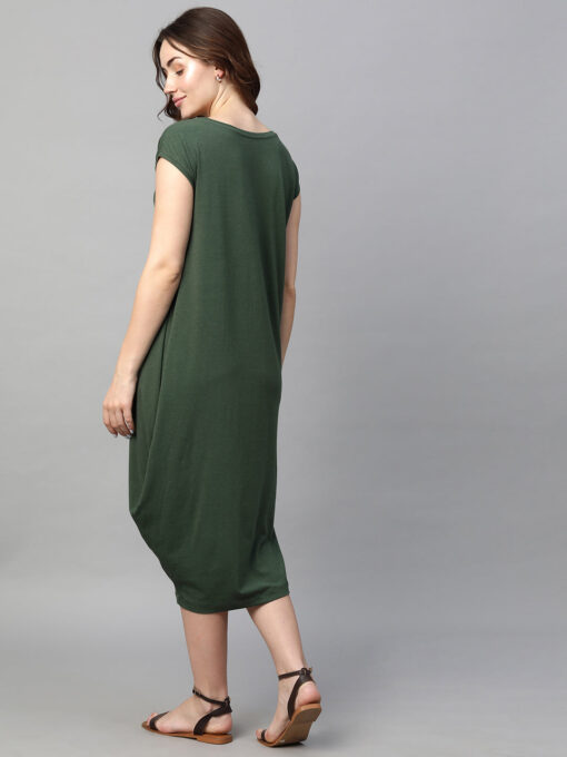 Women's Green Cotton Bamboo Elastane Regular Fit Kdress - Image 5