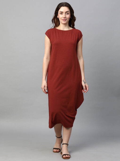 Women's Red Cotton Bamboo Elastane Regular Fit Kdress - Image 2