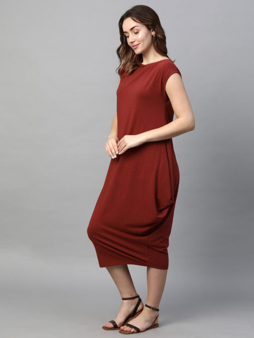 Women's Red Cotton Bamboo Elastane Regular Fit Kdress - Image 3