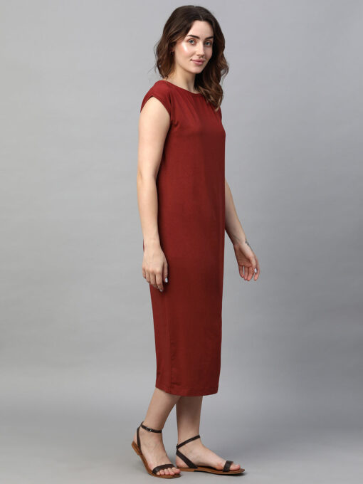 Women's Red Cotton Bamboo Elastane Regular Fit Kdress - Image 4