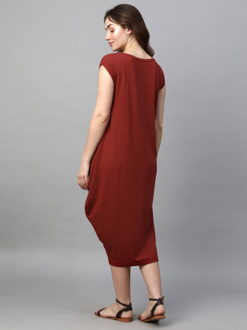 Women's Red Cotton Bamboo Elastane Regular Fit Kdress - Image 5