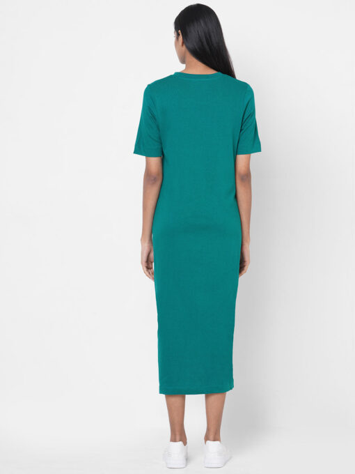 Women's Teal Cotton Regular Fit Knit Dress - Image 4