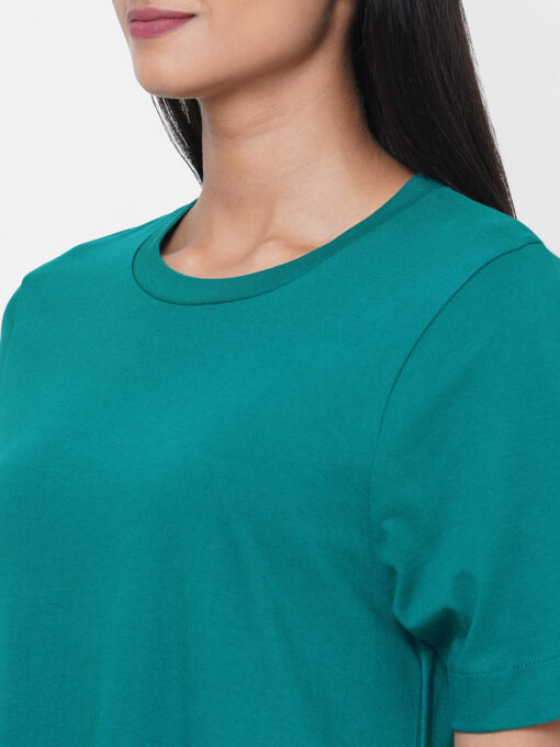 Women's Teal Cotton Regular Fit Knit Dress - Image 7