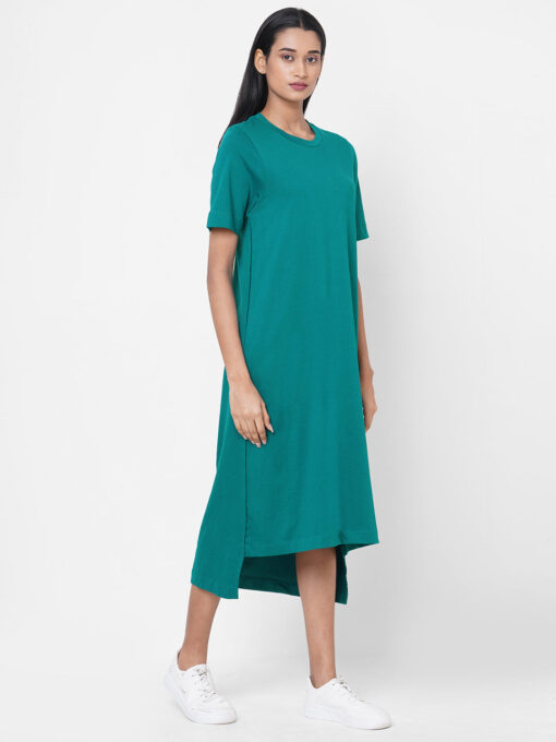 Women's Teal Cotton Regular Fit Knit Dress - Image 3