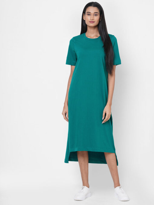 Women's Teal Cotton Regular Fit Knit Dress - Image 5