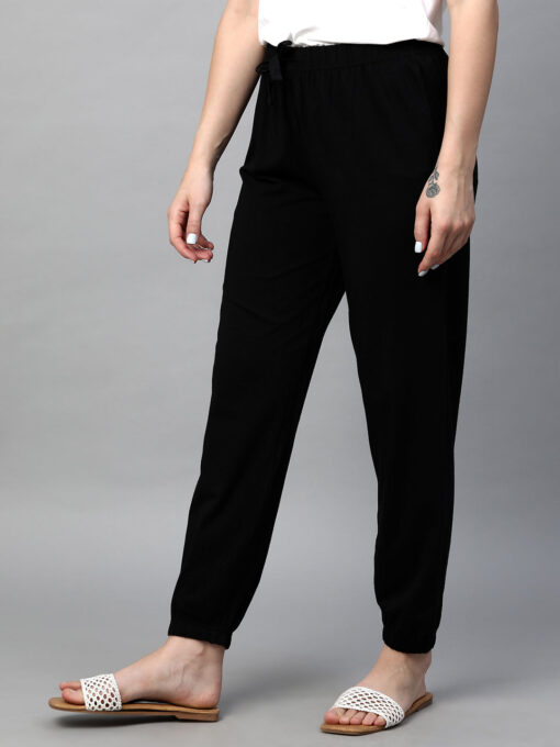 Women's Black Cotton Bamboo Elastane Regular Fit Pant - Image 3