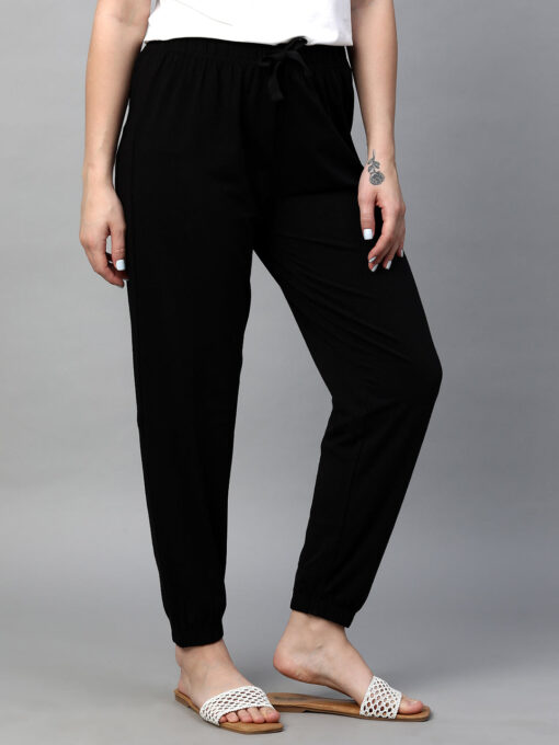 Women's Black Cotton Bamboo Elastane Regular Fit Pant - Image 4