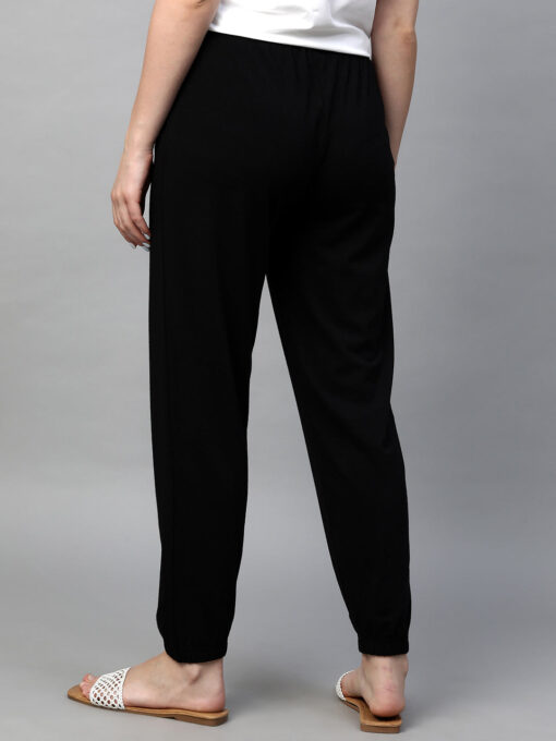 Women's Black Cotton Bamboo Elastane Regular Fit Pant - Image 5