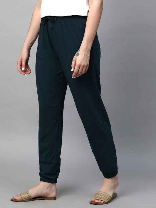 Women's Dark Blue Cotton Bamboo Elastane Regular Fit Pant - Image 3