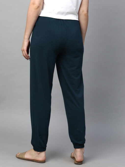 Women's Dark Blue Cotton Bamboo Elastane Regular Fit Pant - Image 5