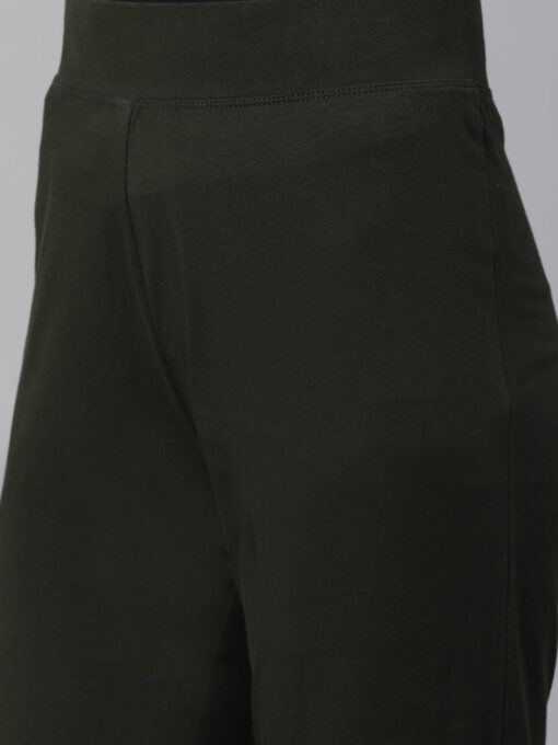 Women's Green Cotton Elastane Regular Fit Knit Pant - Image 6