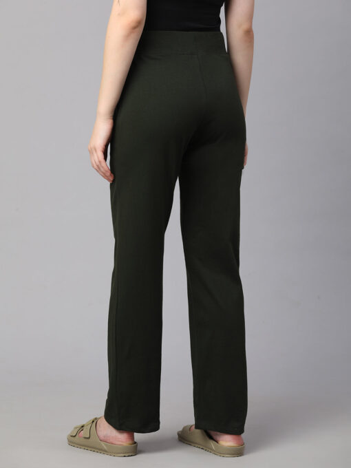 Women's Green Cotton Elastane Regular Fit Knit Pant - Image 5