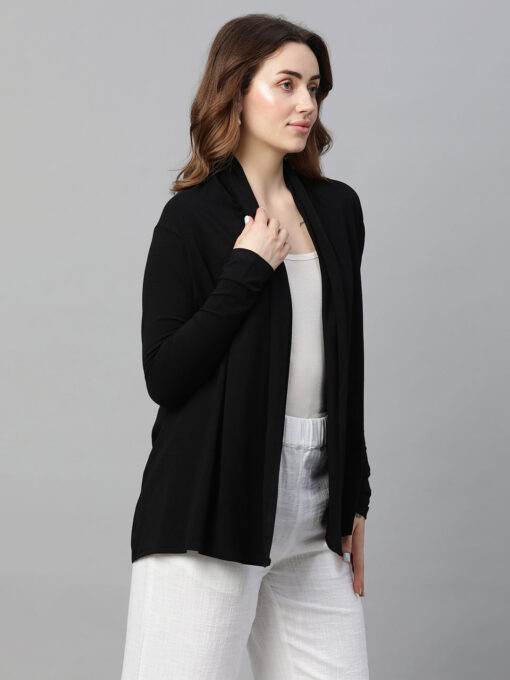 Women's Black Cotton Bamboo Elastane Regular Fit Shrug - Image 4