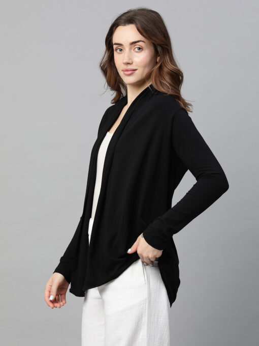 Women's Black Cotton Bamboo Elastane Regular Fit Shrug - Image 3