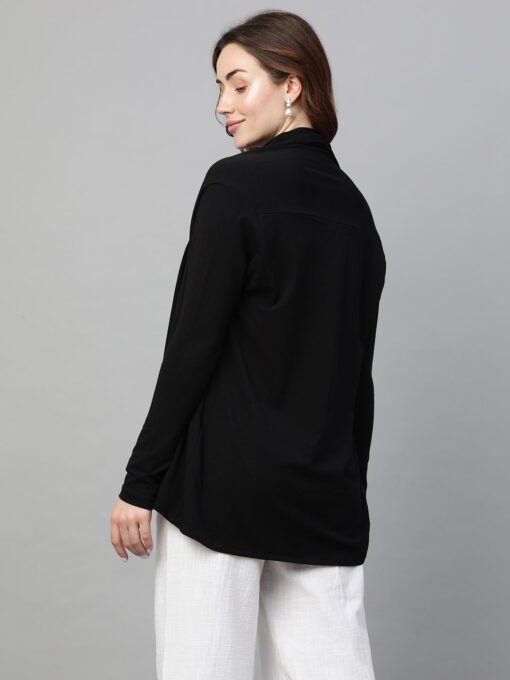 Women's Black Cotton Bamboo Elastane Regular Fit Shrug - Image 5