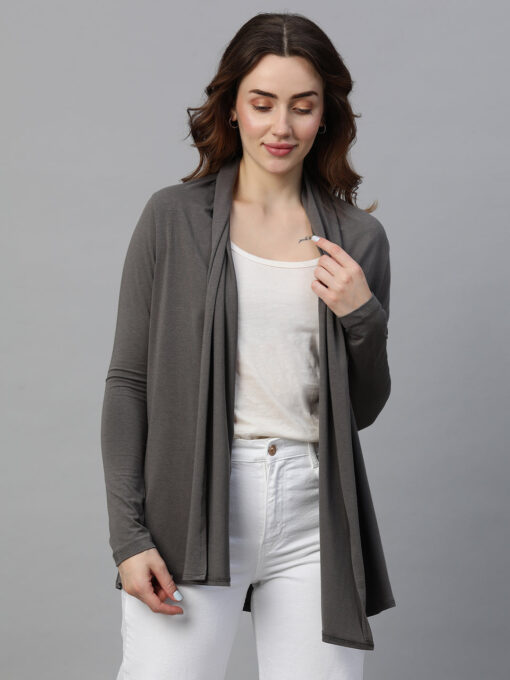 Women's Grey Cotton Bamboo Elastane Regular Fit Shrug - Image 3