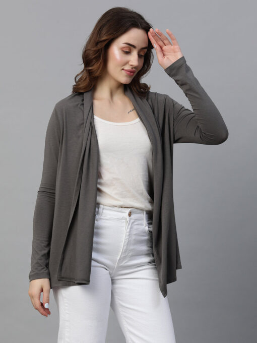 Women's Grey Cotton Bamboo Elastane Regular Fit Shrug - Image 5