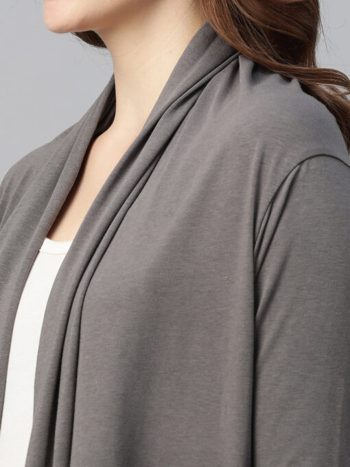 Women's Grey Cotton Bamboo Elastane Regular Fit Shrug - Image 7