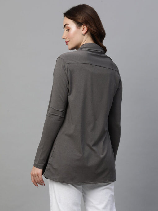 Women's Grey Cotton Bamboo Elastane Regular Fit Shrug - Image 6