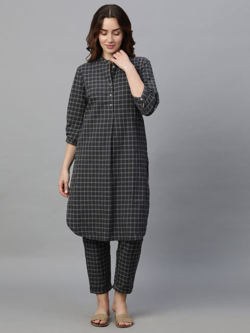 Women's Black Cotton Linen Regular Fit Kurta - Image 2