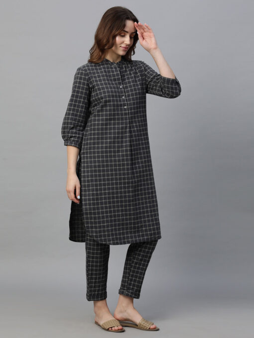 Women's Black Cotton Linen Regular Fit Kurta - Image 4