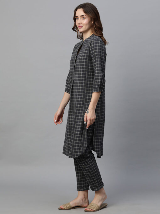 Women's Black Cotton Linen Regular Fit Kurta - Image 3