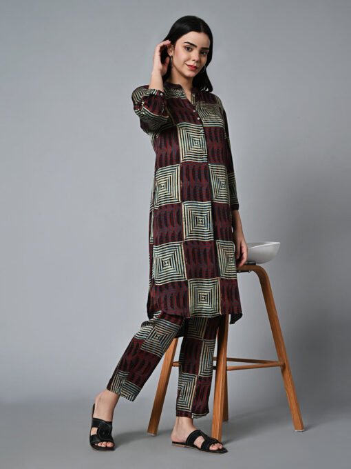 Women's Ajrak Hand Block Printed Regular Fit Modal Multi Kurta - Image 2