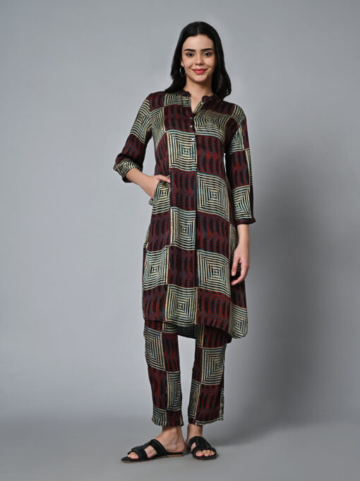 Women's Ajrak Hand Block Printed Regular Fit Modal Multi Kurta - Image 3