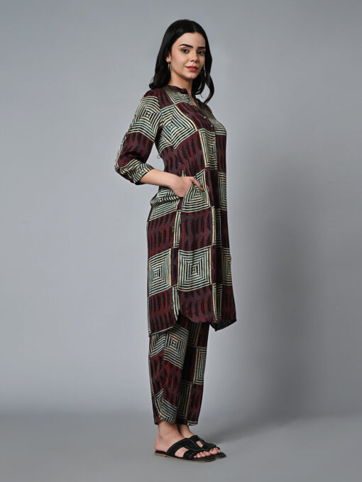 Women's Ajrak Hand Block Printed Regular Fit Modal Multi Kurta - Image 4