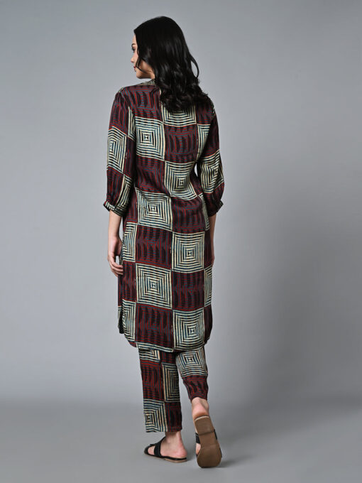 Women's Ajrak Hand Block Printed Regular Fit Modal Multi Kurta - Image 6