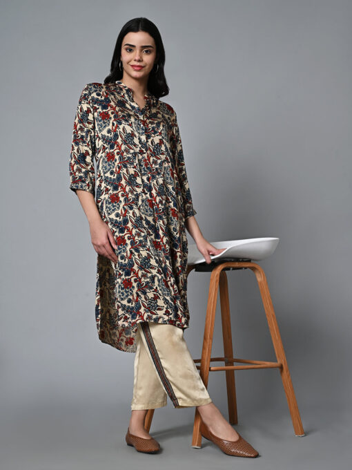 Women's Ajrak Hand Block Printed Regular Fit Modal Blue Kurta - Image 2