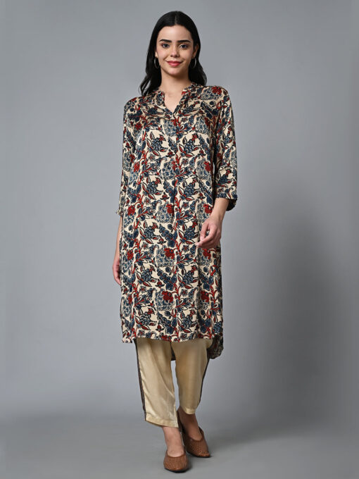 Women's Ajrak Hand Block Printed Regular Fit Modal Blue Kurta - Image 3