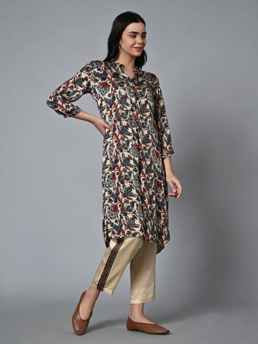 Women's Ajrak Hand Block Printed Regular Fit Modal Blue Kurta - Image 4