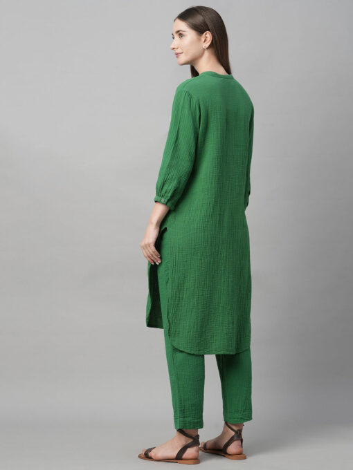 Women's Green Cotton Regular Fit Kurta - Image 5