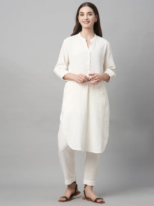 Women's Offwhite Cotton Regular Fit Kurta - Image 2