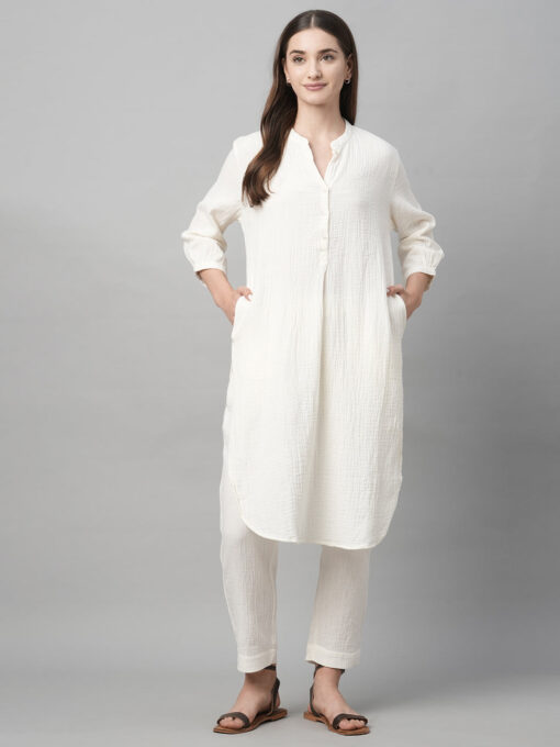 Women's Offwhite Cotton Regular Fit Kurta