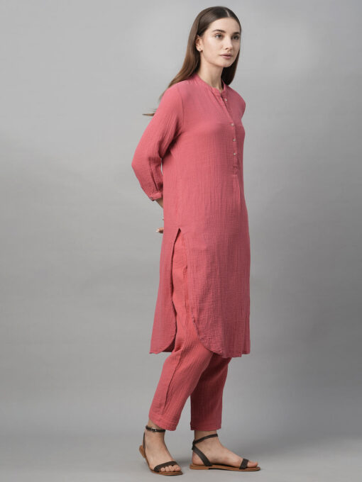 Women's Pink Cotton Regular Fit Kurta - Image 4