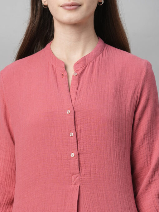 Women's Pink Cotton Regular Fit Kurta - Image 6