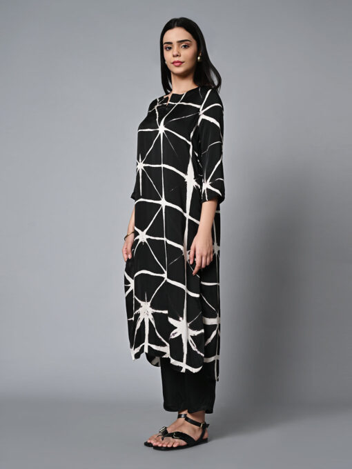 Women's Shibori Regular Fit Modal Black Kurta - Image 4