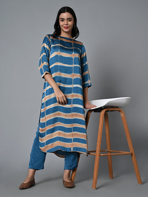 Women's Shibori Regular Fit Modal Blue Kurta - Image 2