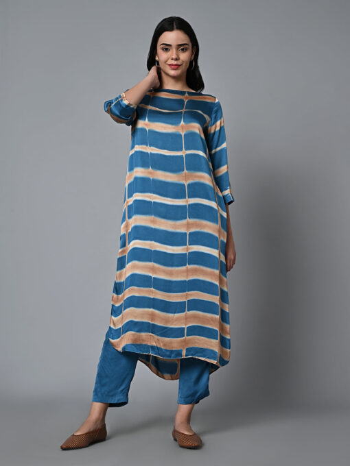 Women's Shibori Regular Fit Modal Blue Kurta - Image 3